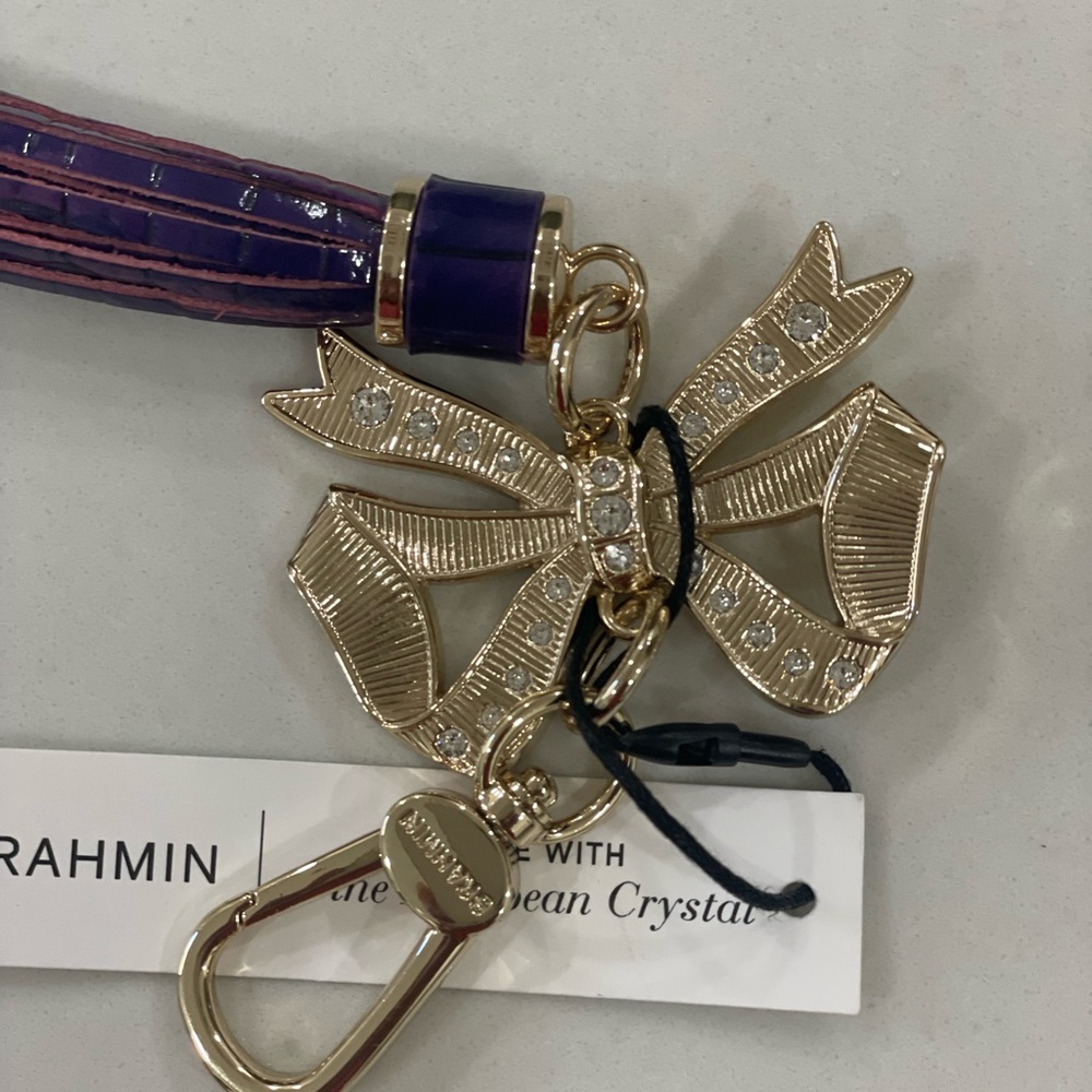 Brahmin Purple and Gold Keychain with Bow Design